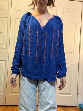 Royal Blue Bohemian Long Sleeve Top